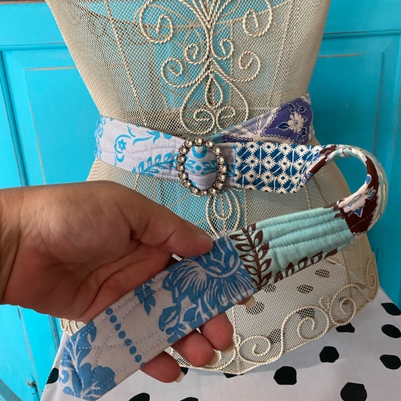 Bari J Handmade Belt-Quilted Cotton Fabric Rhinestone Buckle Adjustable Gift - Picture 3 of 10